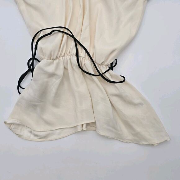 Lia Keys Top Womens Medium Black Cream Tank Silk Sequin New York Cowl Blouse - Picture 7 of 11